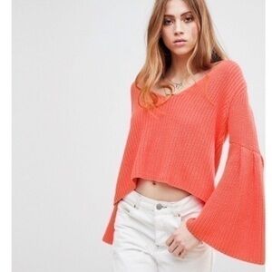 Free People Damsel Ribbed Pullover Sweater Coral
